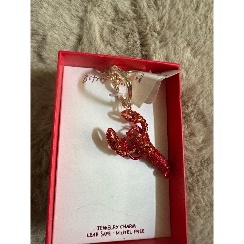 Betsey Johnson Red Crystal Lobster Keychain Jewelry Charm Gold Tone